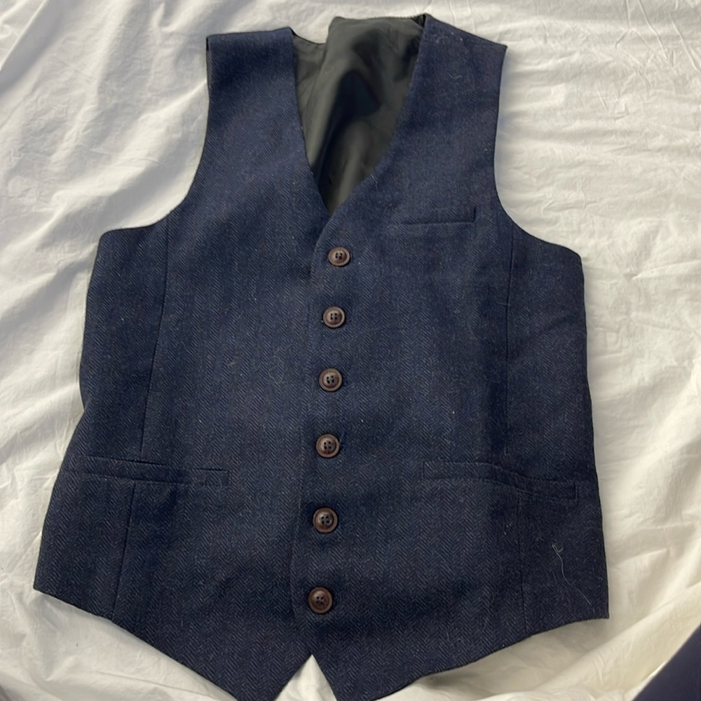 Voboom Vest M Blue Wool Polyester Blend - Lined Cinch Back G1